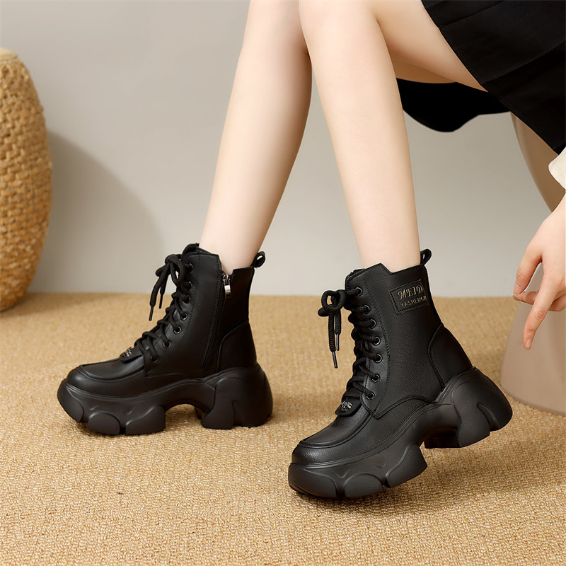 真皮厚底马丁靴女2025年新款秋冬时尚棉靴小个子增高轻便加绒短靴,女鞋,马丁靴,淘宝优惠券,粉丝福利购,淘宝优惠卷