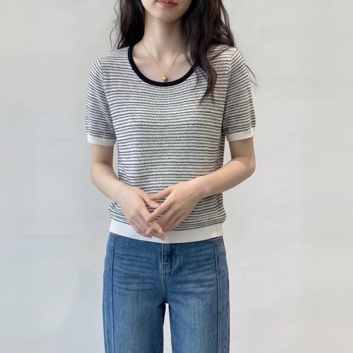 『送运费险』黑白条纹短袖t恤女