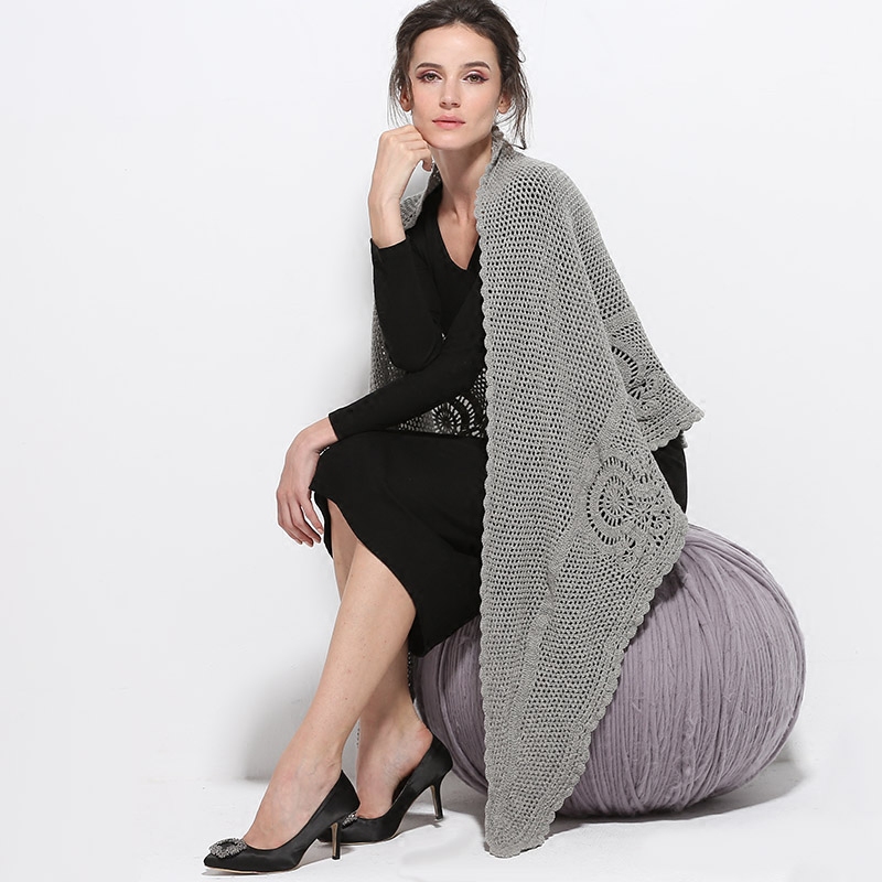 细柳手工羊毛镂空钩花围脖大披肩