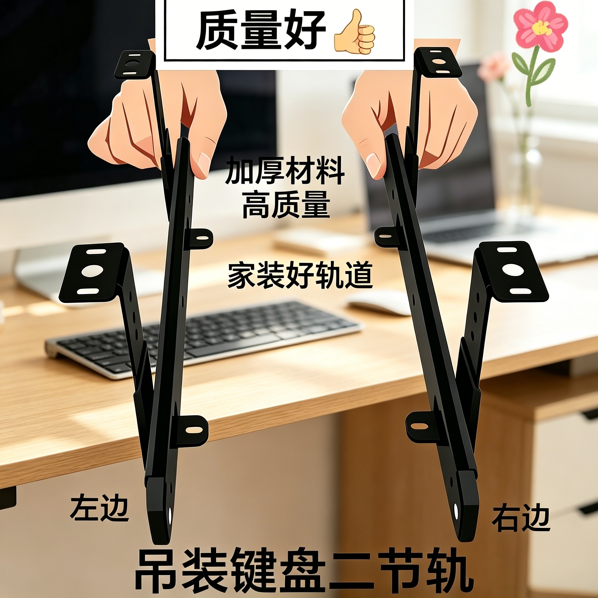 新款加厚吊装二节钢琴键盘轨电脑桌滑轨轨道吊装托盘支架吊装轨道