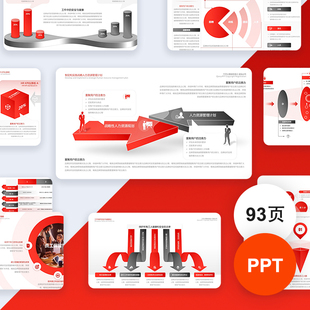 人力资源PPT模板企业战略管理宣讲工作目标红色简约高级模版
