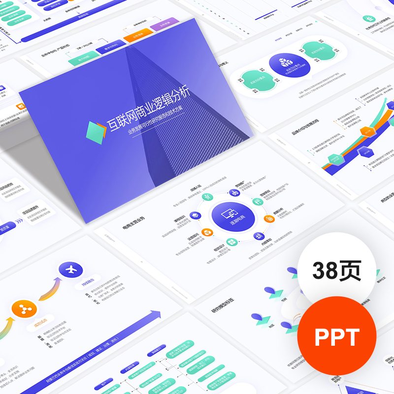 38页互联网商业逻辑分析业务发展报告图形 PPT模版Keynote素材