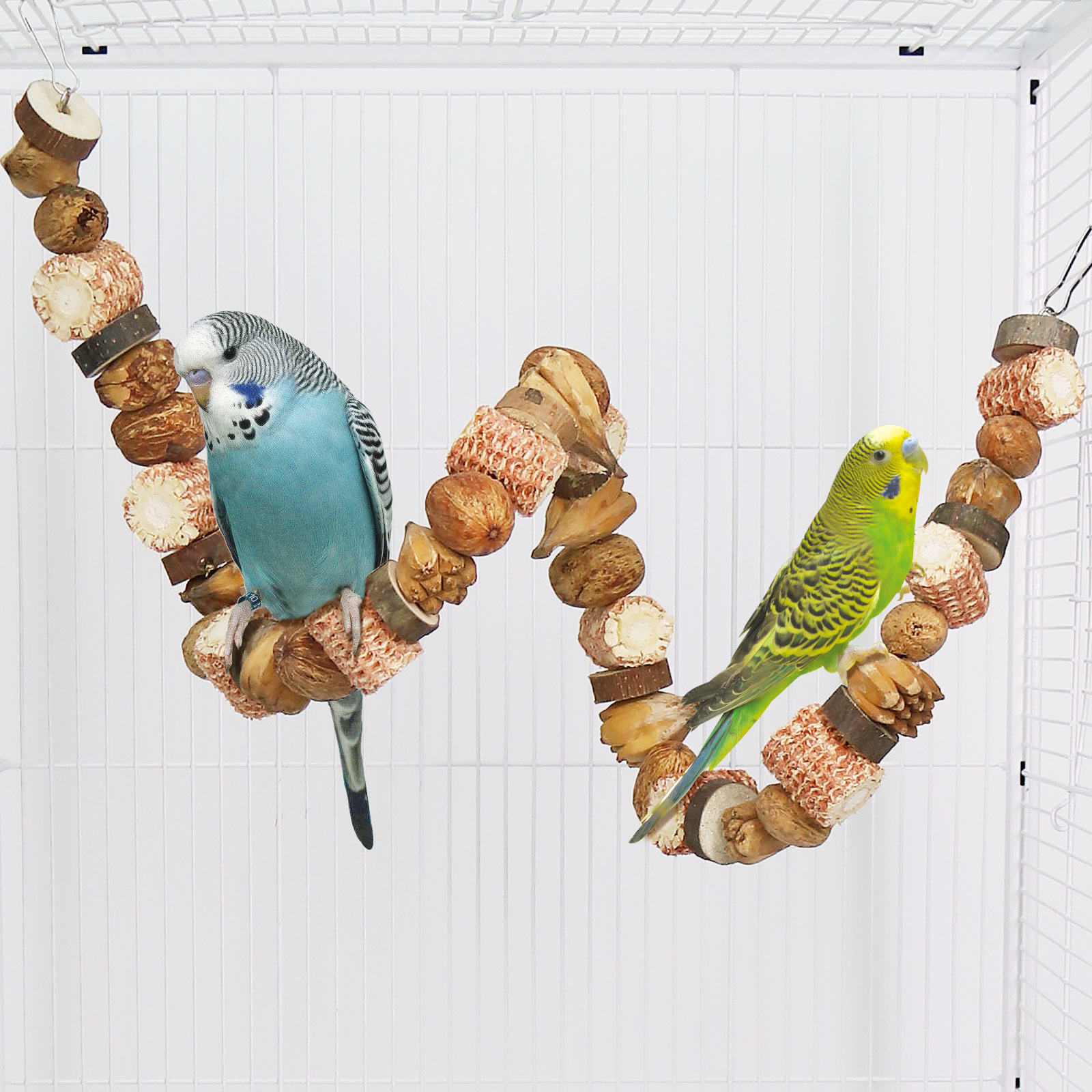鹦鹉玩具山菠萝坚果串原木块啃咬串攀爬梯磨嘴鸟玩具造景鸟用品