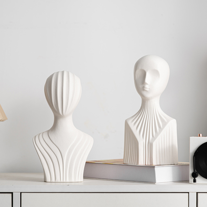 欧式简约酒柜抽象条纹人体摆件陶瓷工艺品样板房家居桌面软装饰品