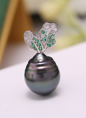 DIY手工制作珍珠项坠不含珍珠绿锆分色萝卜吊坠银饰 s925纯银配件