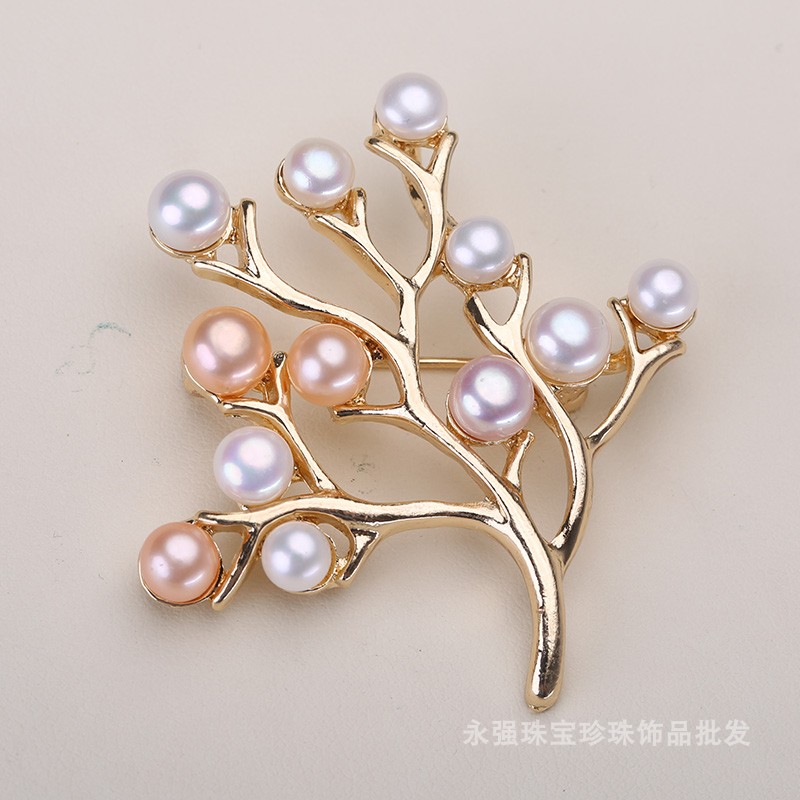 DIY配件 厚镀金手工胸花吊坠项坠发财树别针珍珠胸针空托半成品