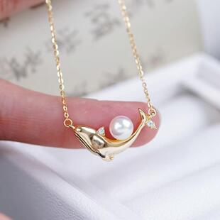 珍珠吊坠配件 s925纯银含项链 海豚配件套链 diy项坠空托手工饰品