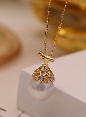 s925纯银银饰吊坠空托配件手工制作珍珠项链坠子时尚橡果吊坠空托