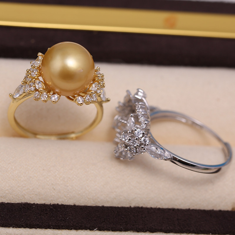 s925纯银戒指环 银饰冰雪女王套装开口珍珠戒指托DIY手工制作配件