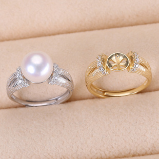 s925纯银戒指环 银饰开口可调节珍珠戒指托 DIY手工制作银配件