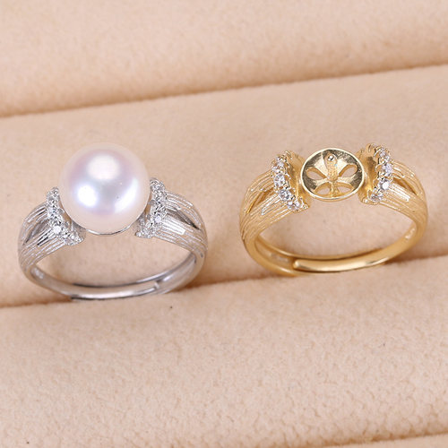 s925纯银戒指环 银饰开口可调节珍珠戒指托 DIY手工制作银配件