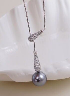 珍珠吊坠配件 s925纯银含项链 配件套链 diy项坠空托手工制作饰品