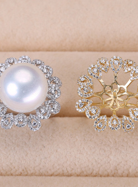 s925纯银戒指环 银饰开口大托可调节珍珠戒指托 DIY手工制作