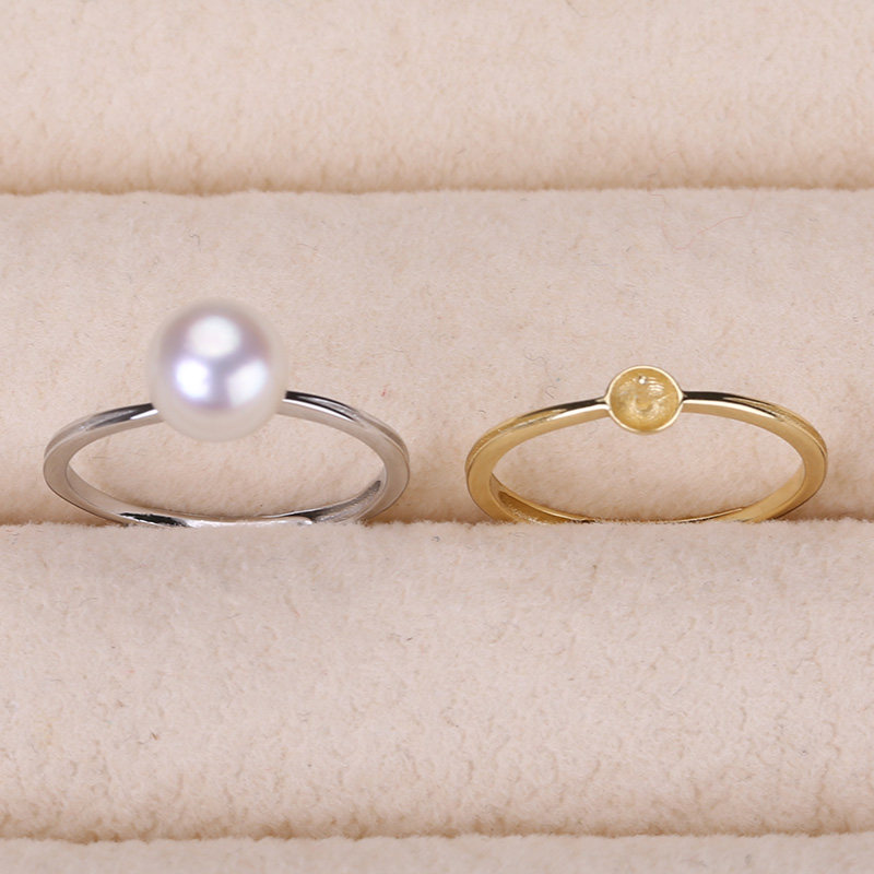 s925纯银戒指环 银饰简约可调节珍珠戒指托 DIY手工制作银配件