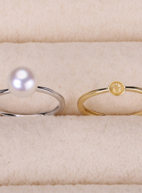 s925纯银戒指环 银饰简约可调节珍珠戒指托 DIY手工制作银配件