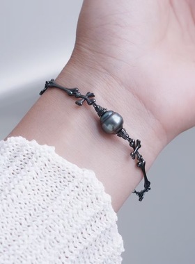 s925纯银银饰手链单珠配件手工制作珍珠时尚简约全孔十字架手链扣