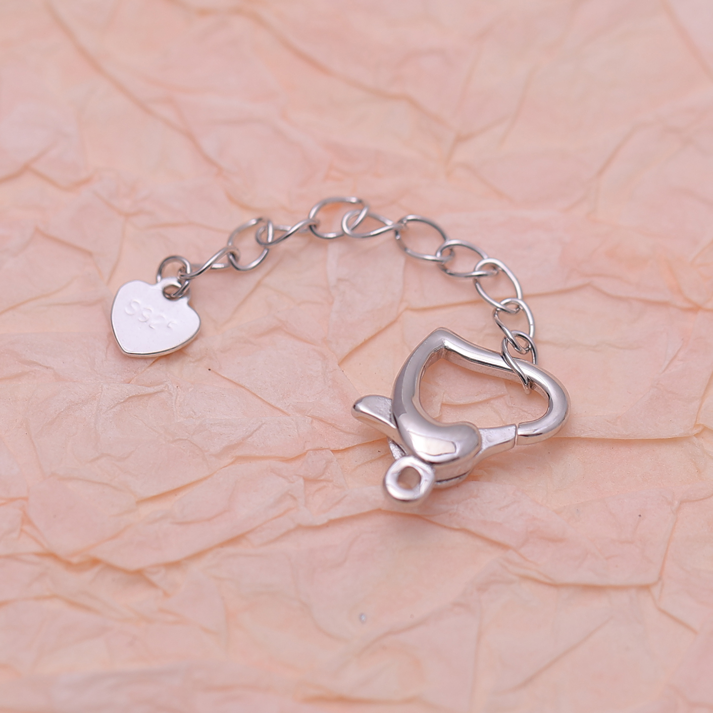 天然淡水珍珠扣 s925纯银爱心尾链扣 百搭珍珠扣 diy珍珠项链配件