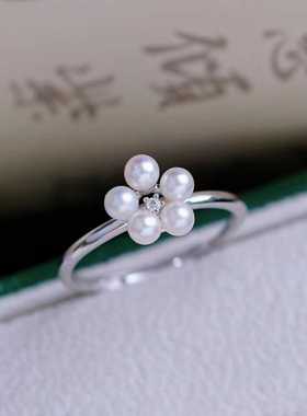 s925纯银戒指环 银饰小多珠可调节珍珠戒指托 DIY手工制作银配件