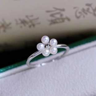 s925纯银戒指环 银饰小多珠可调节珍珠戒指托 DIY手工制作银配件