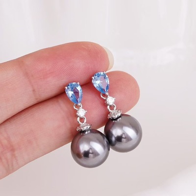 s925纯银银饰耳钉耳坠配件珍珠饰品diy手工制作蓝锆石耳饰空托