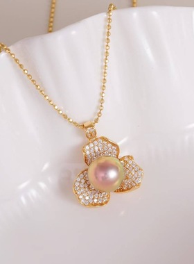 DIY手工制作珍珠配件S925纯银气质三瓣花吊坠项坠空托吊饰8-12mm