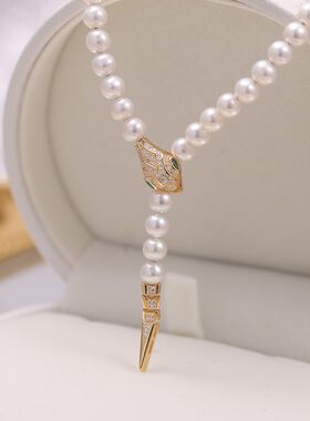 DIY配件S925银新款小版蛇形灵蛇珍珠扣项链扣毛衣链手链扣配3-6mm