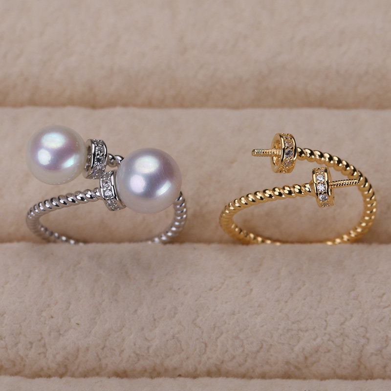 s925纯银戒指环 银饰麻花双珠开口珍珠戒指托 DIY手工制作银配件,饰品/流行首饰/时尚饰品新,戒指/指环,淘宝优惠券,粉丝福利购,淘宝优惠卷