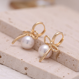 s925纯银银饰耳钉配件珍珠饰品diy手工制作耳饰蝴蝶结耳钉空托