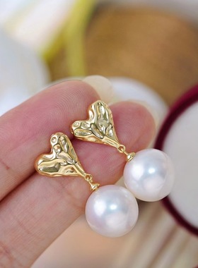 s925纯银珍珠心形耳钉耳环空托 diy饰品制作 时尚耳坠银托半成品