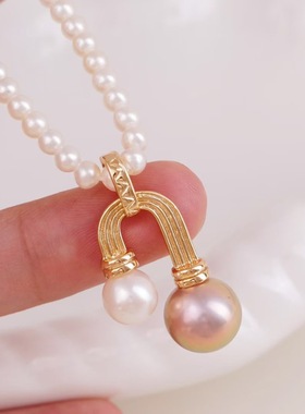 DIY手工制作珍珠项坠多功能开口双珠吊坠银饰 s925纯银半成品空托