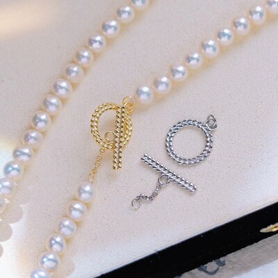 s925纯银时尚珍珠项链手链毛衣链 手工diy制作串珠饰品麦穗OT银扣