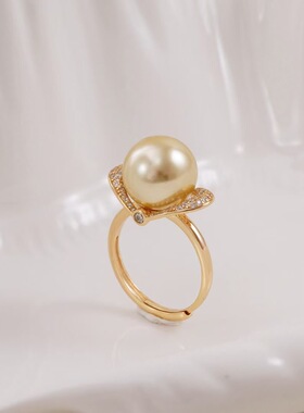 s925纯银银饰戒指配件珍珠饰品diy手工制作微镶开口调节戒指空托