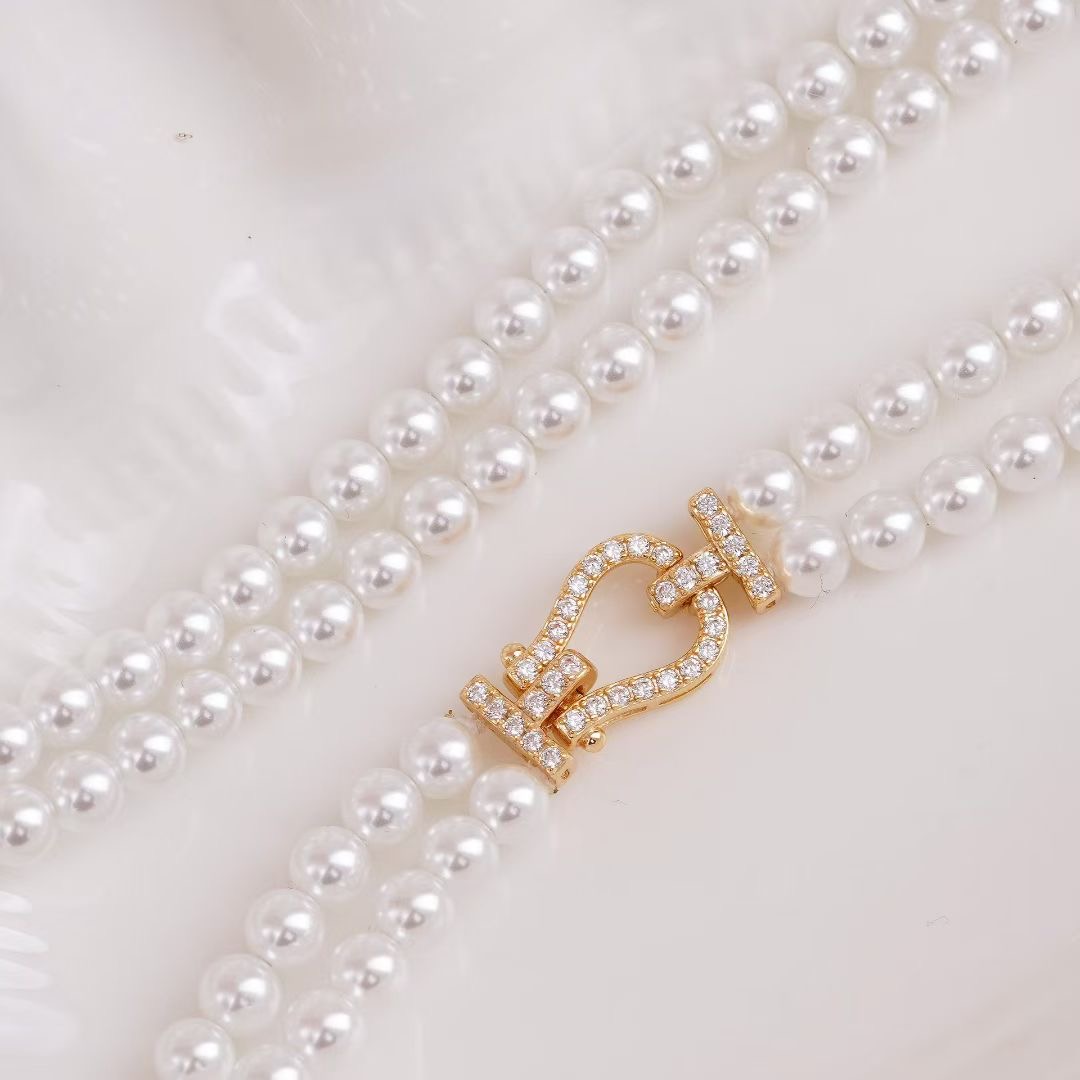 s925纯银时尚珍珠双排项链手链毛衣链 手工diy制作串珠饰品银扣