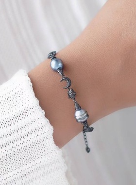 s925纯银手链 diy手工饰品三珠全孔珍珠手饰龙虾扣爱心尾链延长款