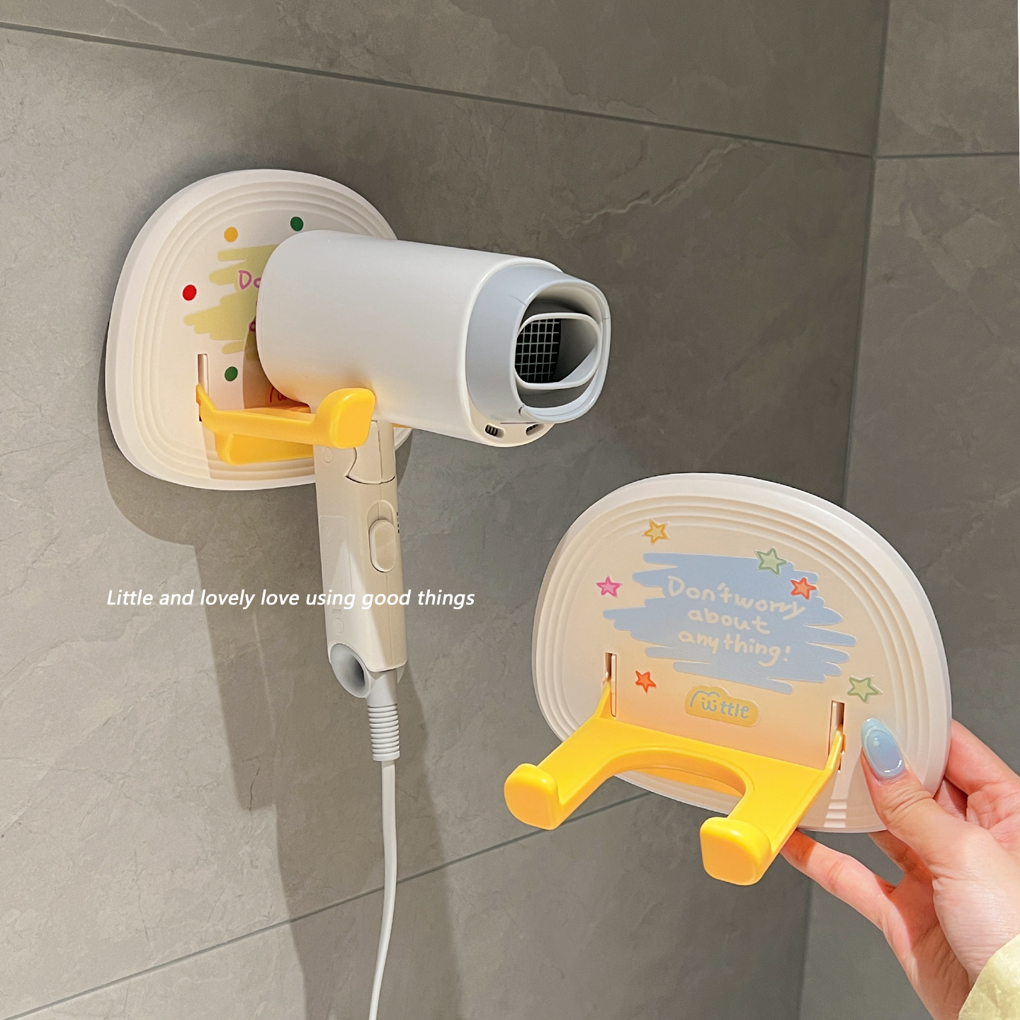 吹风机置物架壁挂式免打孔可折叠浴室收纳卫生间奶油风电吹风支架