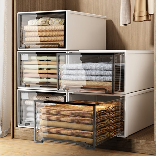 透明收纳盒抽屉式家用桌面整理盒子衣柜衣服衣物内衣裤子储物箱子