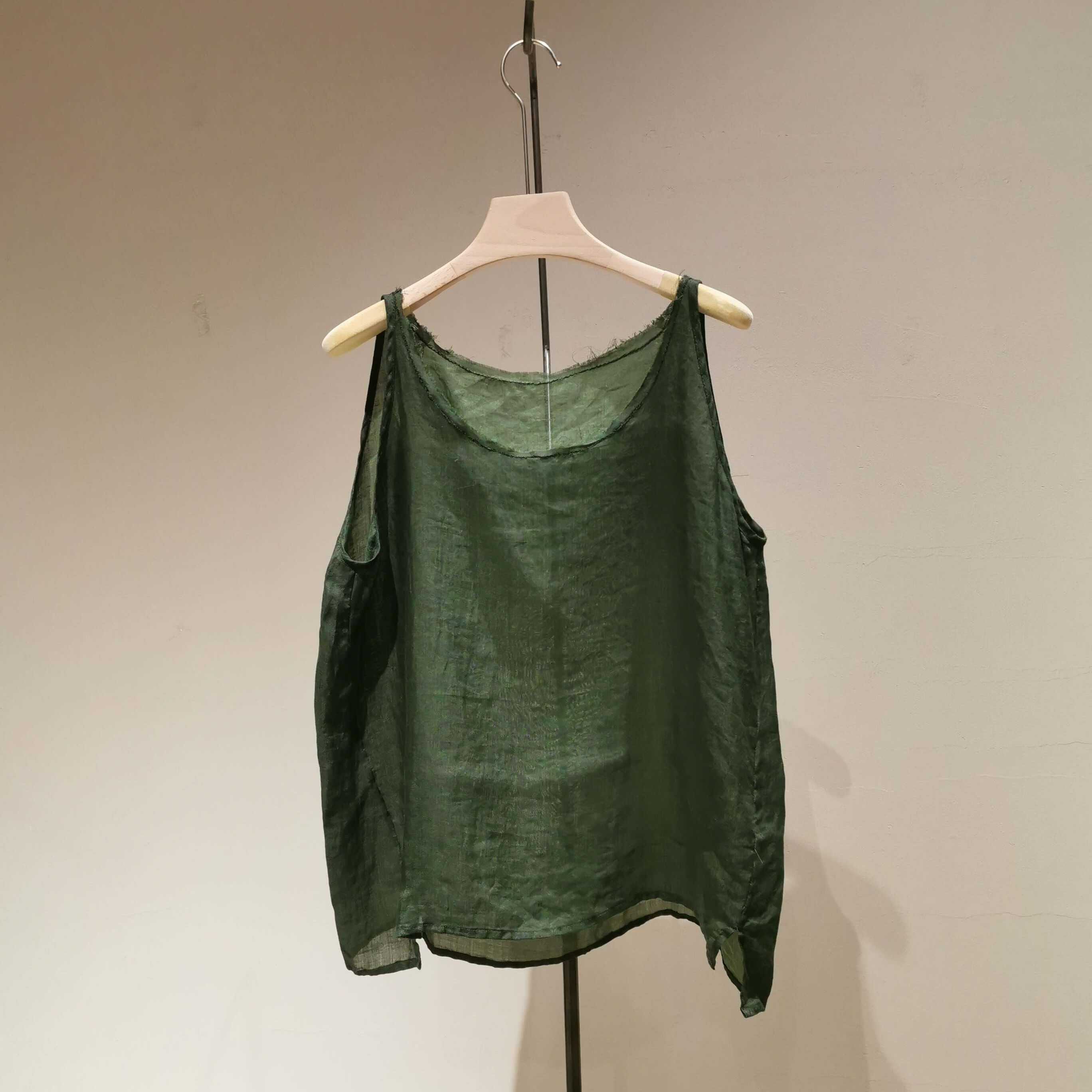 布衣分享  221212  定制宽松多色毛边亚麻薄纱吊带