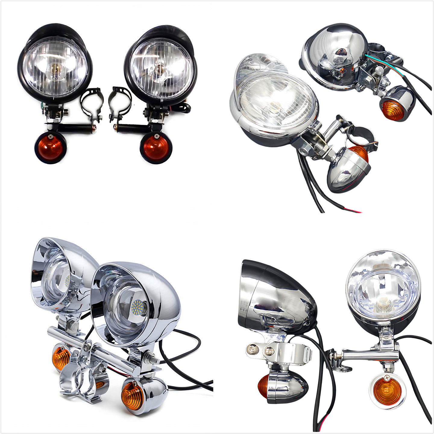 摩托车哈雷铁马太子车改装复古前叉灯码安装辅助灯雾灯射灯转向灯