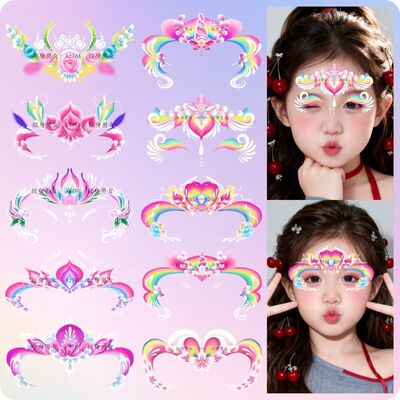 儿童艾莎公主舞台妆彩绘贴 防水防汗 六一表演额头贴免画妆容