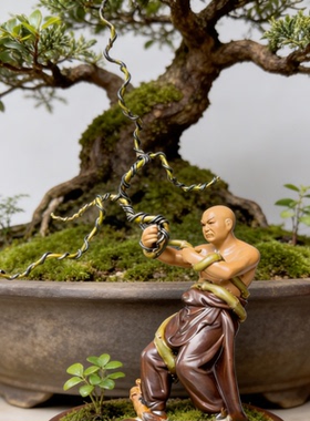 中华武术功夫醉拳陶瓷人物摆件假山园林盆景花盆可塑树观赏装饰品
