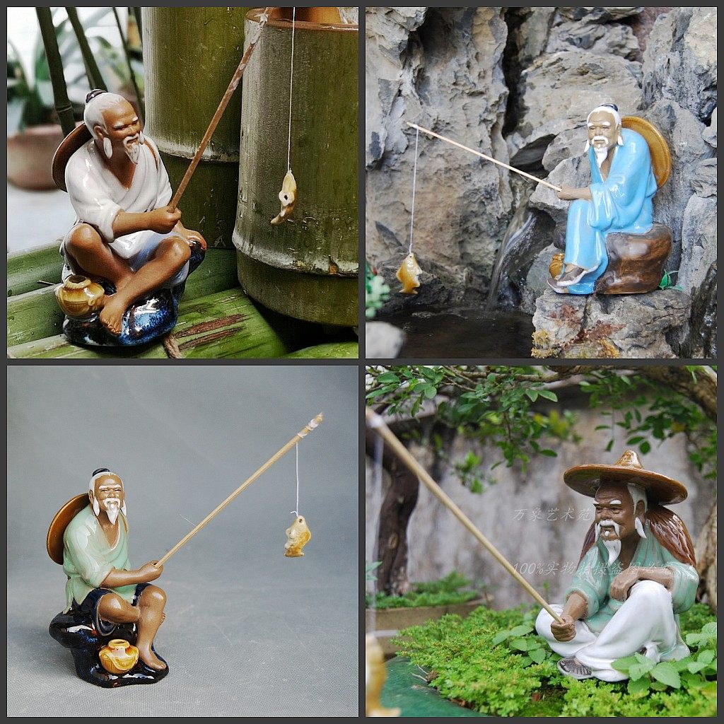 姜太公屏风陶瓷假山盆景鱼池中式
