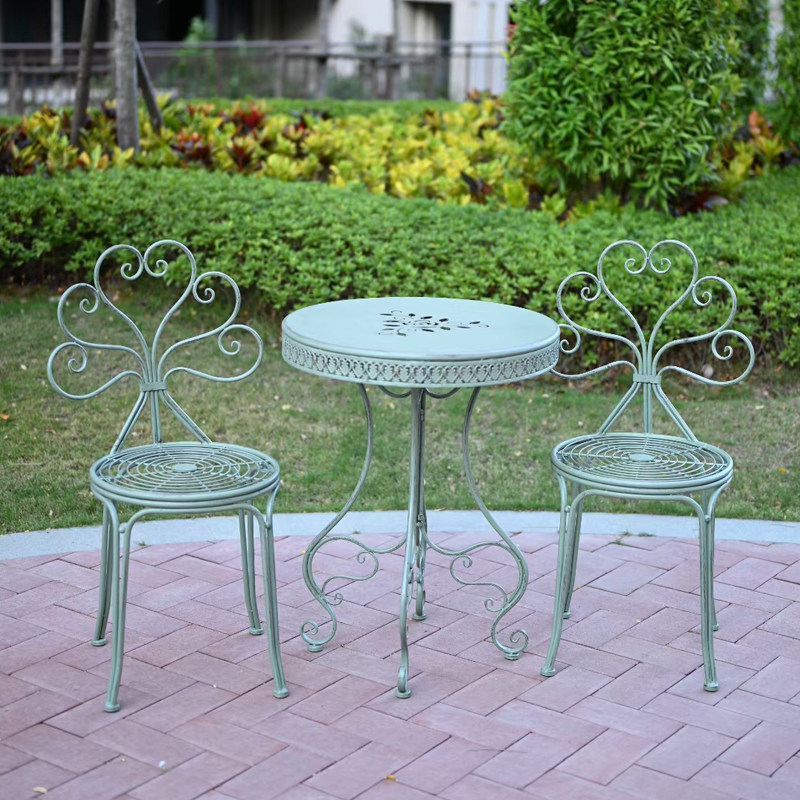 美式乡村铁艺桌椅套件田园庭院桌椅组合户外阳台拆装花园咖啡桌椅