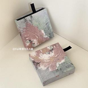 新款 盒 油画首饰盒精致送人薄膜悬浮盒纸套礼品盒徽章手串收纳包装