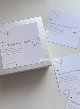 红色爱心卡片方形英文感谢thankyou简约 ins风高级手写祝福小贺卡