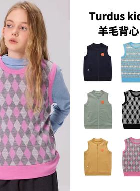Turdus Kids澳洲超细羊毛儿童圆领V领加绒背心排汗控温速干上衣