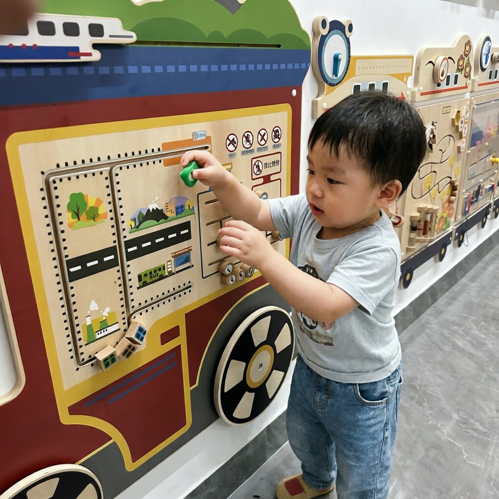 火车造型墙面玩具幼儿园实木走廊互动游戏儿童科学认知老年人磁铁