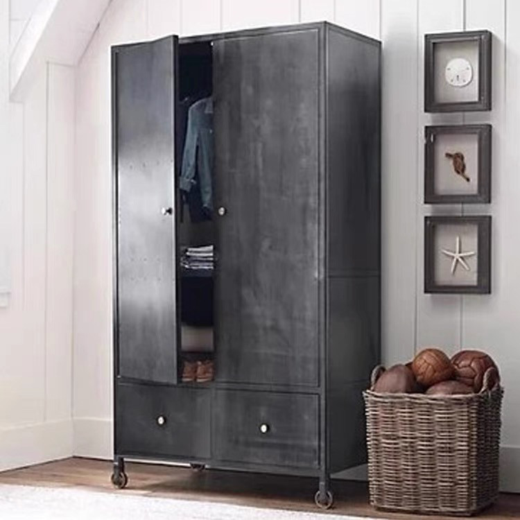 美式复古简易衣柜大铁柜LOFT储物柜工业风落地置物柜展示柜带轮子,住宅家具,家用陈列柜,淘宝优惠券,粉丝福利购,淘宝优惠卷