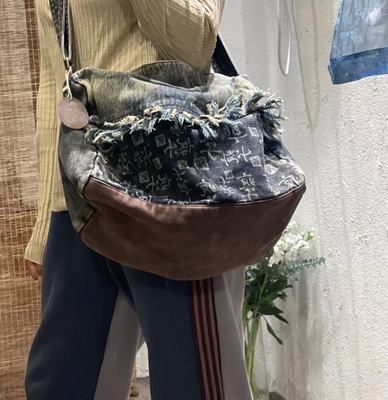 疯子张2023新款个性帅气牛仔拼接单肩包女包百搭文艺帆布包