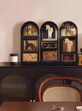 中古风桌面屏风摆件复古装饰画