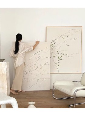 日式原木风装饰画绿色树枝极简主义绿植壁画客厅落地画侘寂风挂画